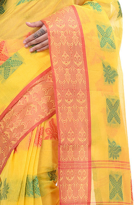 Yellow Pure Cotton Suparna Buti Tant Saree (759)